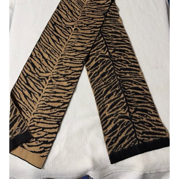 Michael Kors Accessories - Michael Kors Tiger Stripe Knit Scarf with Gold MK Charm - tan/Black